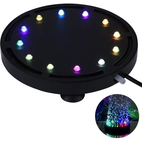 12 Multicolore RGB LED Aquarium Sous-Marine Bulle Lumière Nuit Mer / Multicolore Aquarium Air Pierre Disque, rond aquarium barboteur avec changement de couleur automatique (1/4)