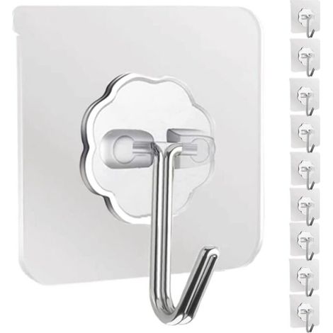 Patères murales, lot de 10, robustes, auto-adhésives, transparentes, pour cuisine, salle de bain, bureau, dressing, porte-manteaux, porte-serviettes, porte-clés - RAPANDA (1/5)