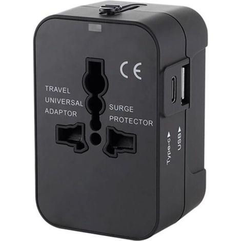 Adaptador de viaje, adaptador de corriente universal, convertidor de enchufe de corriente, cargador de viaje con puertos de carga USB-C y USB-A para teléfonos móviles (1/5)