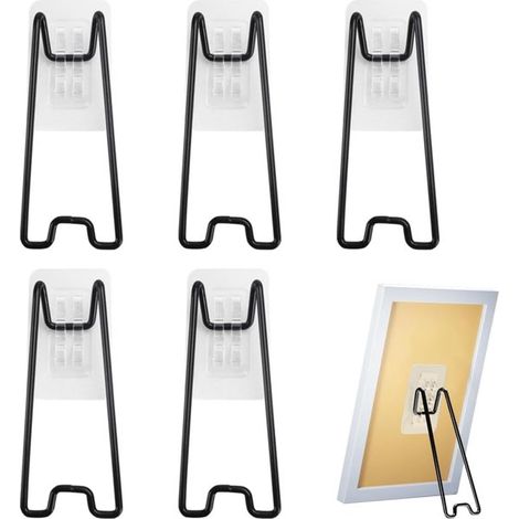 Lot de 5 supports de panneau et cadre photo en métal, supports réglables pour panneaux, tableaux, photos et livres, décoration de salon, noir (1/5)