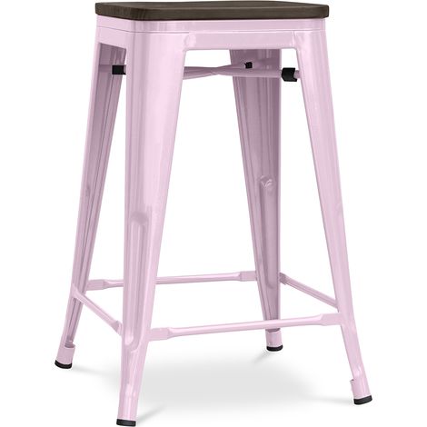 Bar Stool - Industrial Design - Wood & Steel - 60cm -Stylix Pastel pink