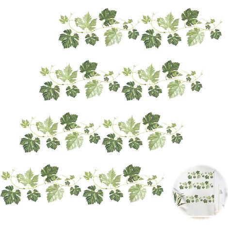 4 Pièces Autocollants Muraux Feuilles Autocollants Muraux Plantes Vertes Vigne Suspendue Décoration Murale pour Bureau Chambre Salon Fenêtre Porte Salle de Bain Résistant aux Déchirures Collant (1/5)