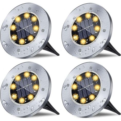 Lampes solaires de sol, lampes solaires étanches pour jardin extérieur, lampes de sol haute luminosité, adaptées à l'éclairage paysager des canaux, cours, pelouses, patios et allées (4 ensembles, 8 LE (1/5)