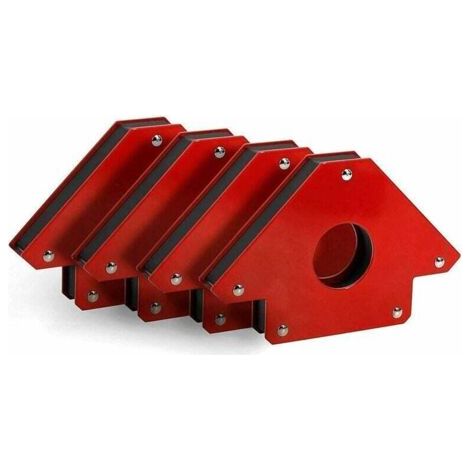 Positionneur de soudage magnétique (lot de 2, force de traction : 11 kg, angles magnétiques : 45°, 90° et 135°), équerre magnétique pour soudage, aimant de soudage rouge avec flèche.