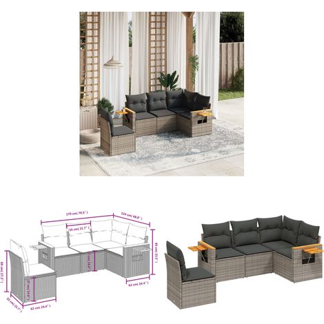 5-tlg. Garten-Sofagarnitur mit Kissen Grau Poly Rattan - Gartenmöbel - Esszimmergarnituren - Rattan Möbel - Outdoor Möbel - Lounge Set - Home & Living (1/3)