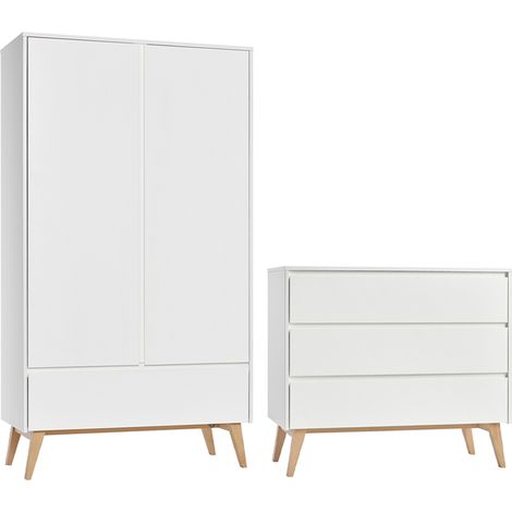 Armadio 2 ante 3 cassetti bianco e marrone 92cm