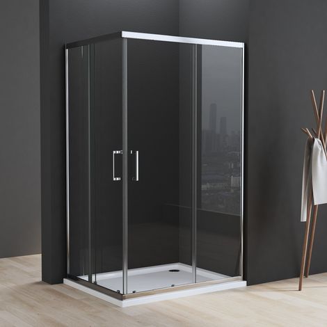 Duschkabine 80x100/100x80 Duschabtrennung Eckdusche Dusche Falttür Schiebetür ESG Chrome 185cm Schiebetür (1/5)