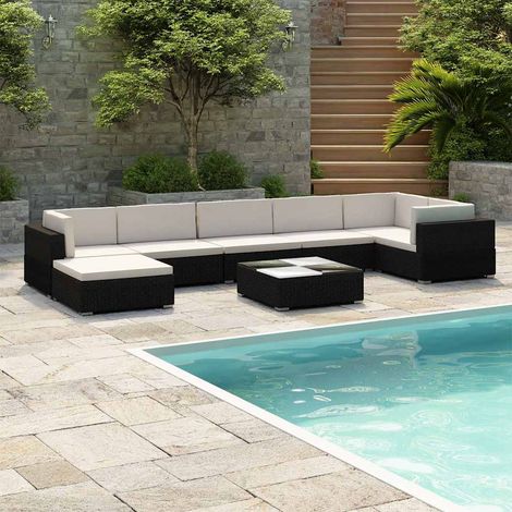 vidaXL Salon de jardin 8 pcs avec coussins résine tressée noir (1/5)