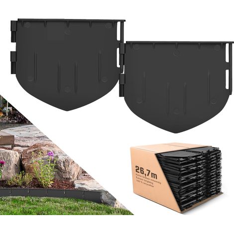 Flexible Bordure de jardin plastique, 26,7 m, rebord de jardin pelouse parterre palisade - Haut 13 cm - Noire