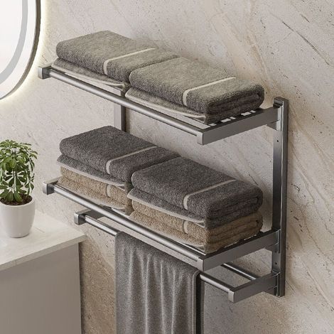 3-tier bathroom towel rack with removable storage shelf, bathroom towel rack with two-tier towel bar, wall-mounted bracket suitable for bathroom toilets (1/4)