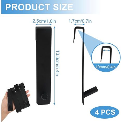 Towel Hooks No Drilling Black Stainless Steel Adhesive Waterproof Bathroom (1/4)