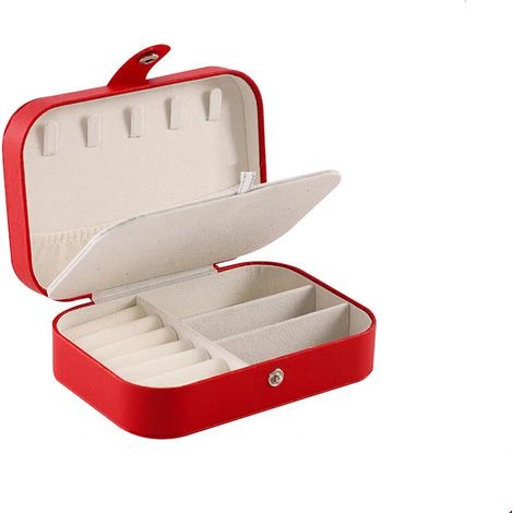 Boîte à bijoux compacte et élégante, boîte de rangement pour bijoux, boîte de voyage, une idée cadeau pour femmes et filles, rouge vif. (1/4)