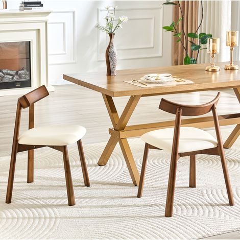 Lote de 2 sillas de comedor de madera e imitación cuero, con respaldo, estilo escandinavo, blanco (1/4)
