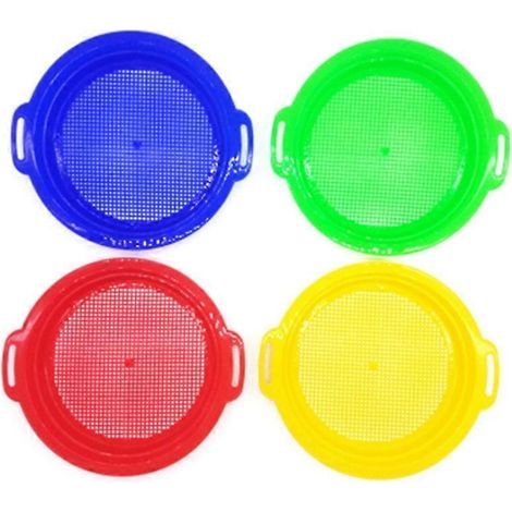 Lot de 4 tamis à sable pour enfants (rouge, bleu, jaune, vert). (1/5)