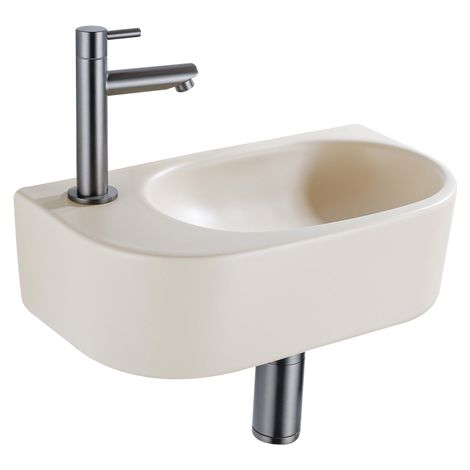 QeramiQ Fuente Ensemble de Lavabo - 40x21.5x12cm - gauche - lisse - demi-rond - 1 trou de robinet - céramique - robinet de lave-mains gunmetal - (1/5)