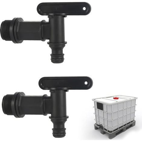 Sollbry Rubinetto per serbatoio in plastica, set di 2 rubinetti per serbatoi di acqua piovana, rubinetto di scarico IBC da 3/4", rubinetto di ricambio in plastica per serbatoio di acqua piovana (1/5)