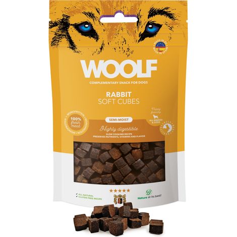 Friandises pour chiens Woolf, cubes moelleux, monoprotéine de lapin, 100 % viande fraîche, 100 g