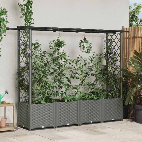 Teenpull – Hochbeet mit Rankgitter und Dach Hellgrau 203 x 40 x 136 cm PP (1/5)