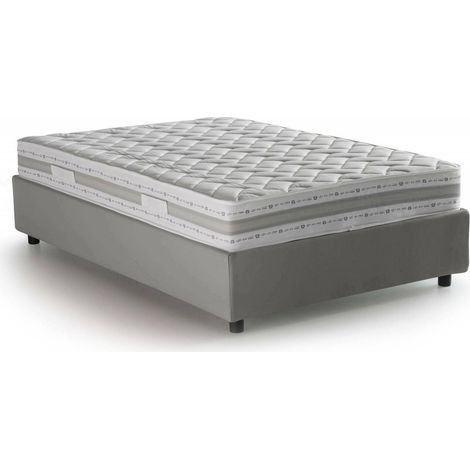 Talamo Italia Cama de plaza y media Rebecca, Cama contenedor con revestimiento de tela, 100% Made in Italy, Apertura frontal, con colchón 120x200 cm incluido, Gris, con embalaje reforzado