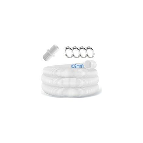 Lot de 2 tuyaux de piscine de 32 mm pour pompes de piscine avec 4 clips de sécurité et 1 raccord de tuyau, tuyau de piscine de 150 cm et 32 mm, pour pompe à filtre et piscine (1/4)