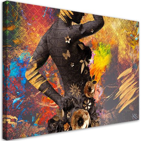 Quadro su tela, African Woman Flowers Abstraction - 100x70 (1/4)