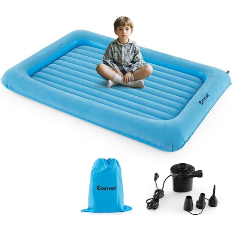 COSTWAY Letto Gonfiabile per Bambini in Viaggio, Set di Materasso Ad Aria Portatile con Pompa Elettrica, Letto Gonfiabile con Barriere Laterali Alte, 165x118x20 cm, Carico150 kg (Blu)