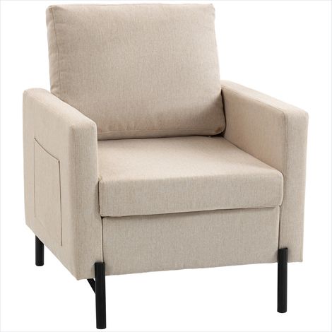 Canapé 1 place beige effet lin avec accoudoirs et rangements (1/5)
