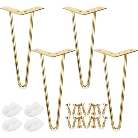 Lot de 4 pieds de table, 30 cm, avec vis, en métal doré, à 2 barres, pour table basse, meuble IKEA, penderie (1/5)