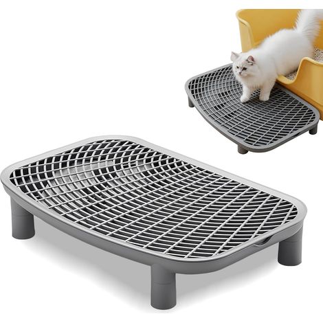 Rampa para arenero - 45 x 30 cm - Ajustable - Peldaños elevados con función de filtración - Pedal - Para gatos pequeños y mayores - Gris (1/5)