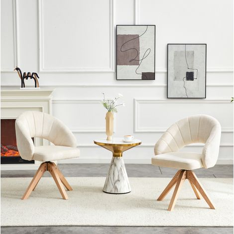 Lot de 2 chaises pivotantes rétro en tissu blanc avec dossier enveloppant et pieds bois massif – H 84 cm (1/5)