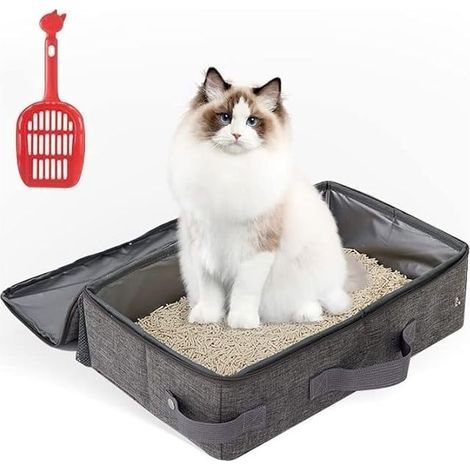 Bac à Litière de Voyage pour Chat, Bac à Litière Pliable pour Chat avec Pelle à Litière, Maisons de Toilette Pliable pour Chat, Bac à Litière Portable pour Les Déplacements - 30cm x 30cm x 11cm, (1/4)