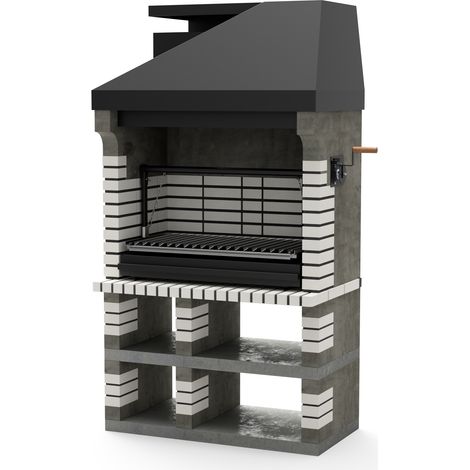MOVELAR - Barbecue préfabriqué à bois et charbon en béton réfractaire modèle Pan America Plus XL (Gris, Beige - 120 x 70 x 220 cm) REF: 3550/4 - Cuisine extérieure pour jardin ou patio