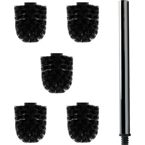 5 têtes de rechange pour brosse de toilettes - Avec poignée de 26 cm - Coloris noir (1/5)