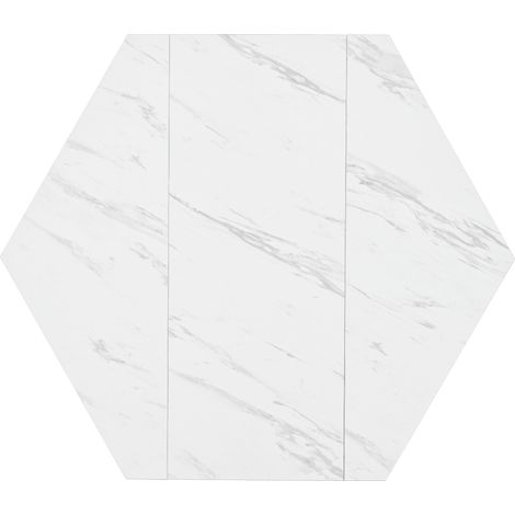 Table de salle à manger moderne en marbre hexagonal + 4 chaises en velours gris doré, ensemble de 5 pièces pour restaurant chaleureux et design, pieds dorés (1/5)