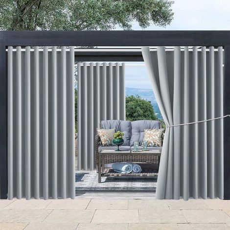 Qelus Rideau d'extérieur Imperméables à oeillets - 180x213cm - Gris clair - Rideau Pergola Terrasse Isolation thermique pour Jardin (1/5)