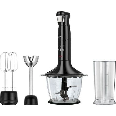 MPM MBL-29/C Set Mixeur Plongeant Hachoir Multi-usages, Fouet, Vitesse Ajust acier inoxydable 1200W Noir