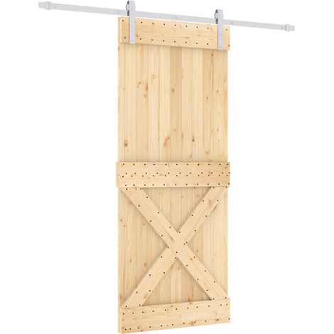 Sliding Door Natural and White 85 x 210 cm Solid Pine Wood vidaXL (1/5)