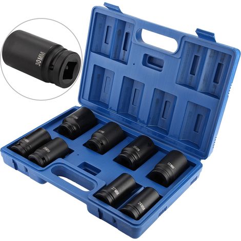Set de 8 douilles à choc longues 3/4 pouce, robustes, 24-38 mm (1/4)