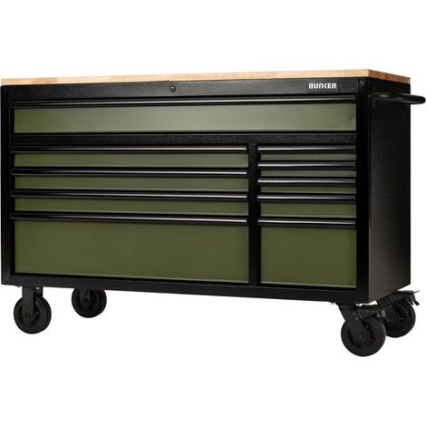 Draper 27221 BUNKER 10 Drawer Workbench Roller Tool Cabinet, 56"", Green