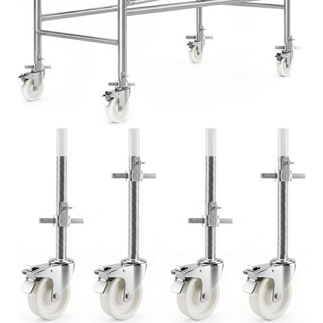 Roulette pour échafaudage–Roue Pivotante 150 mm avec Frein, Hauteur 500 mm,Tige Ø38 mm–Capacité 350 kg, Tige Réglable 370 mm Roue en Nylon Silencieux–pour Chantier et Construction Tour d'Accès (1/5)