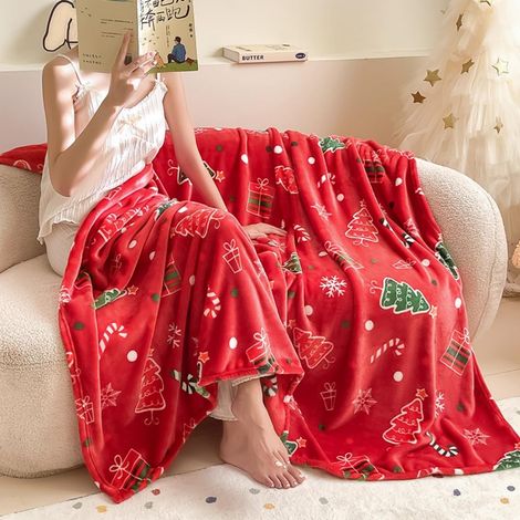 Plaid de Noël en Flanelle Rouge 180 × 200 cm, Couverture Douce Chaude Confortable pour Canapé et Lit, Idée Cadeau Déco de Noël, 1 Pièce (1/5)