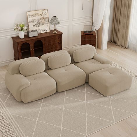 Canapé d'angle modulable, canapé 3 places, canapé portable compressible, tissu en velours côtelé, rembourrage en mousse haute densité 32D, aucun assemblage requis, aucun cadre nécessaire