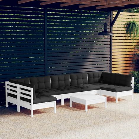 8-tlg. Garten-Lounge-Set mit Kissen Weiß Kiefer Massivholz vidaXL (1/5)