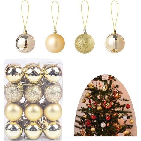 24 pièces par boîte Boules de Noël 4cm - Décoration de Noël en Plastique, Rouge, Argent, Or - 4 Styles différents par boîte (1/5)