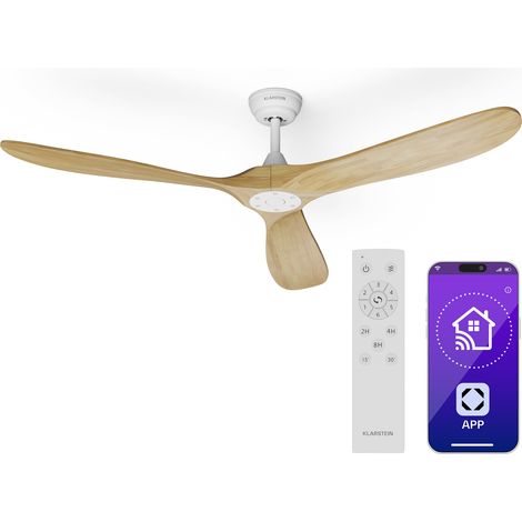 Klarstein Bahama Breeze - Ventilatore da soffitto smart  Pale del rotore in legno massiccio  Telecomando + controllo tramite app