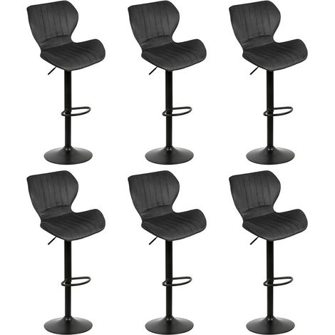 Lot de 6 tabouret de bar Haute,revêtement Velours, réglable en hauteur,Repose-Pieds, pivotant à 360 degrés,Chaise de bar multifonctionnelle pour cuisine,noir (1/5)