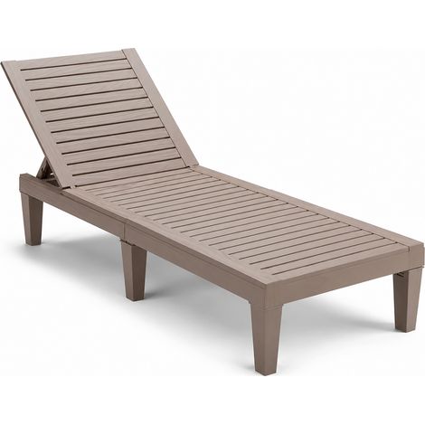 Lettino Prendisole Moderno In Polipropilene Effetto Legno Con Schienale Reclinabile 5 Posizioni Per Piscina Terrazzo E Giardino 190 x 57.5 x 29 Cm Marrone