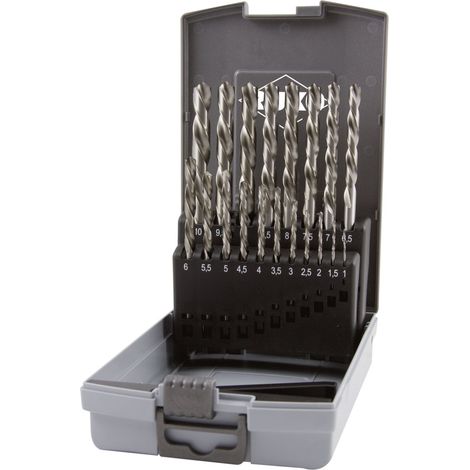 RUKO  Juego  de  brocas  espirales  DIN  338  Tipo  N,  HSS-G  -  corte  a  la  izquierda  en  casete  de  plástico  ABS  -  19  piezas  -  214214LiRO