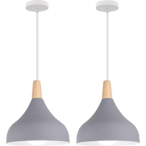2Pcs Semplice Lampada a Sospensione Creativo E27 Illuminazione Interna Lampadario Camera Letto Soggiorno (Grigio)