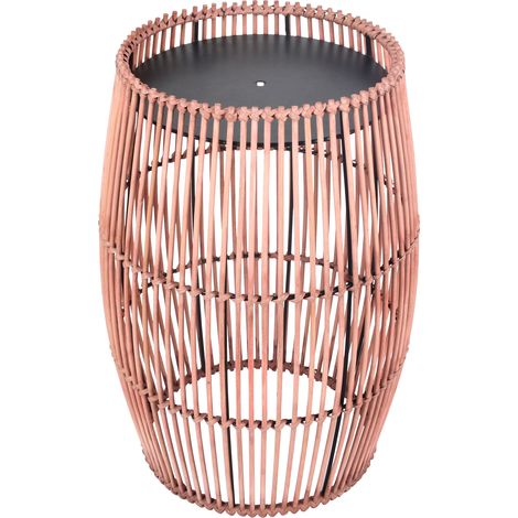 Teamson Home Outdoor Mobili da Giardino Piccolo Rotondo Tamburo Patio Tavolino Porta Piante in Vimini di bambù con Piano in Metallo, Resistente alle Intemperie, Marrone